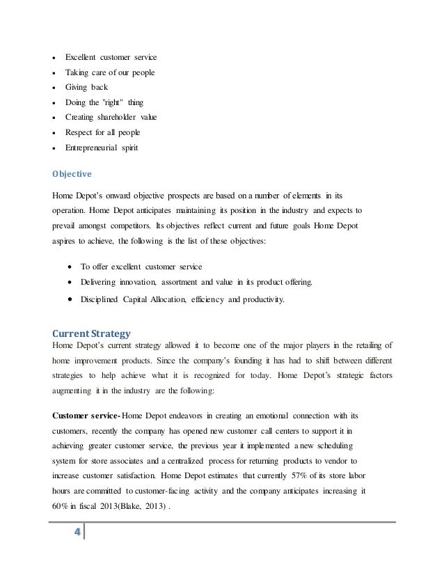 Home depot objectives home depot product and services